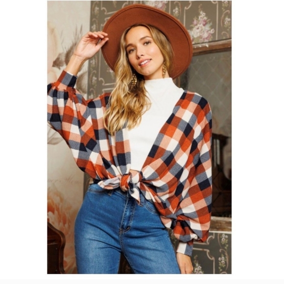 **SOLD**PLAID PATTERN RELAXED SLEEVE CARDIGAN-NEW - Picture 3 of 6